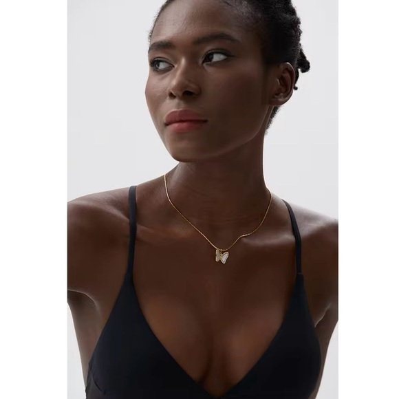 Delicate Stainless Steel Natural Shell Butterfly Cast Necklace 17” - Picture 5 of 7